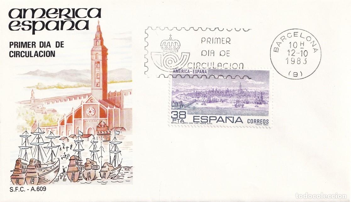 Sellos: SPD Barcelona 1983 - Am&eacute;rica Espa&ntilde;a - Riadas del Guadalquivir (Cuadro de Francisco Palomo - Primer