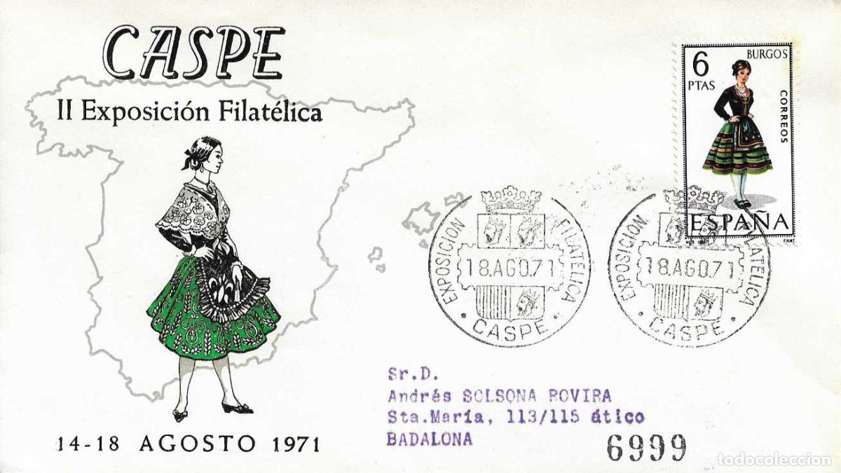 Sellos: II EXPOSICION FILATELICA, CASPE (ZARAGOZA) 1971. RARO MATASELLOS EN SOBRE CIRCULADO DE ALFIL