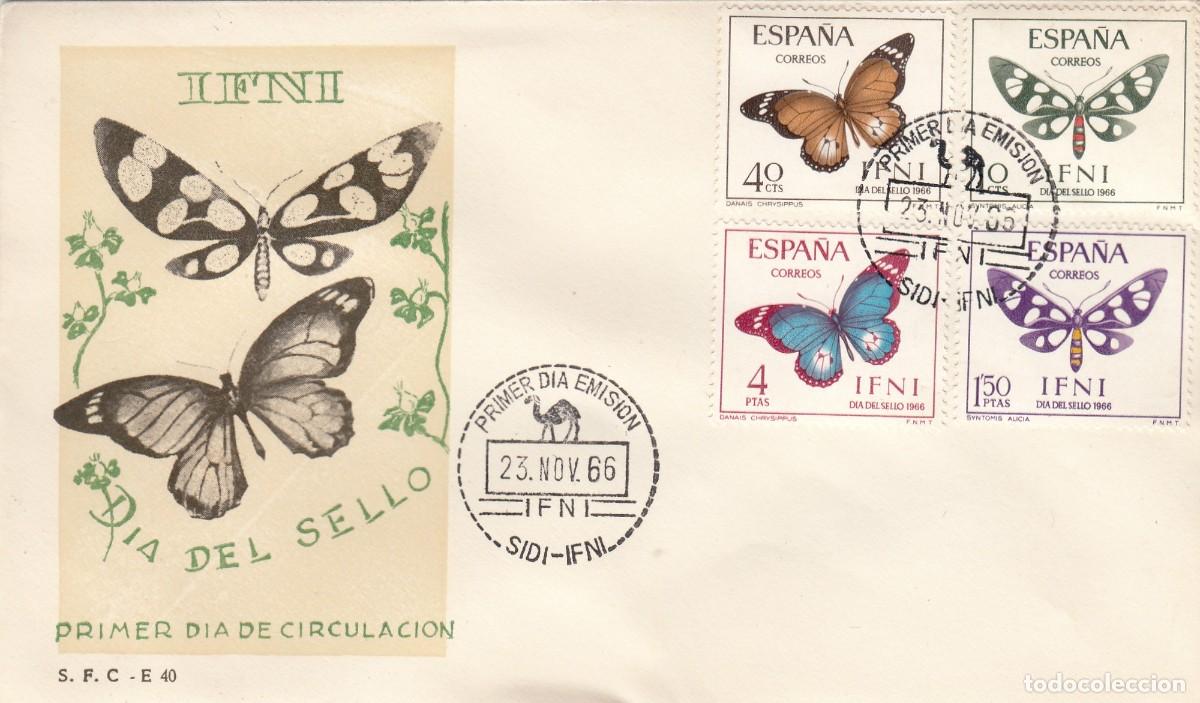 Sellos: S900 MATASELLO IFNI PDC - Edifil 221/224 D&iacute;a del Sello. Fauna Mariposas. - Sidi Ifni 1966
