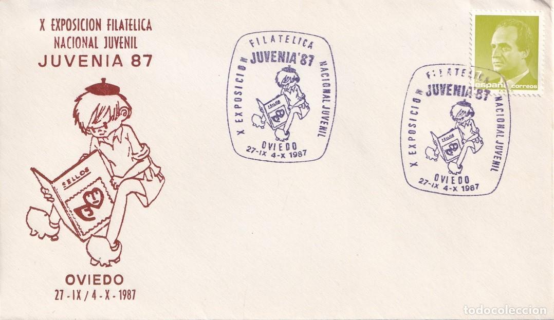 Sellos: Sobre Oviedo 1987 - X Exposici&oacute;n Filat&eacute;lica Nacional Juvenil Juvenia 87 - Matasellos especiales