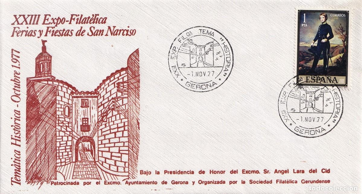 Sellos: Sobre Gerona Girona 1977 - XXIII Expo-Filat&eacute;lica Ferias y Fiestas de San Narciso - Tem&aacute;tica Historia