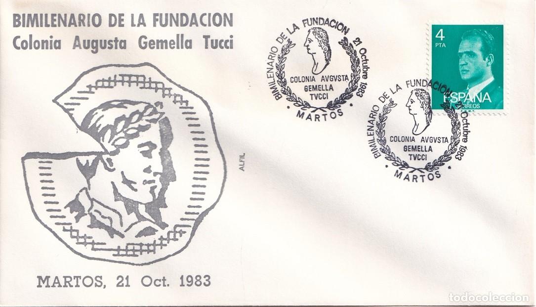 Sellos: Sobre Alfil Martos 1983 - Bimilenario de la Fundaci&oacute;n Colonia Augusta Gemella Tucci - Matasellos