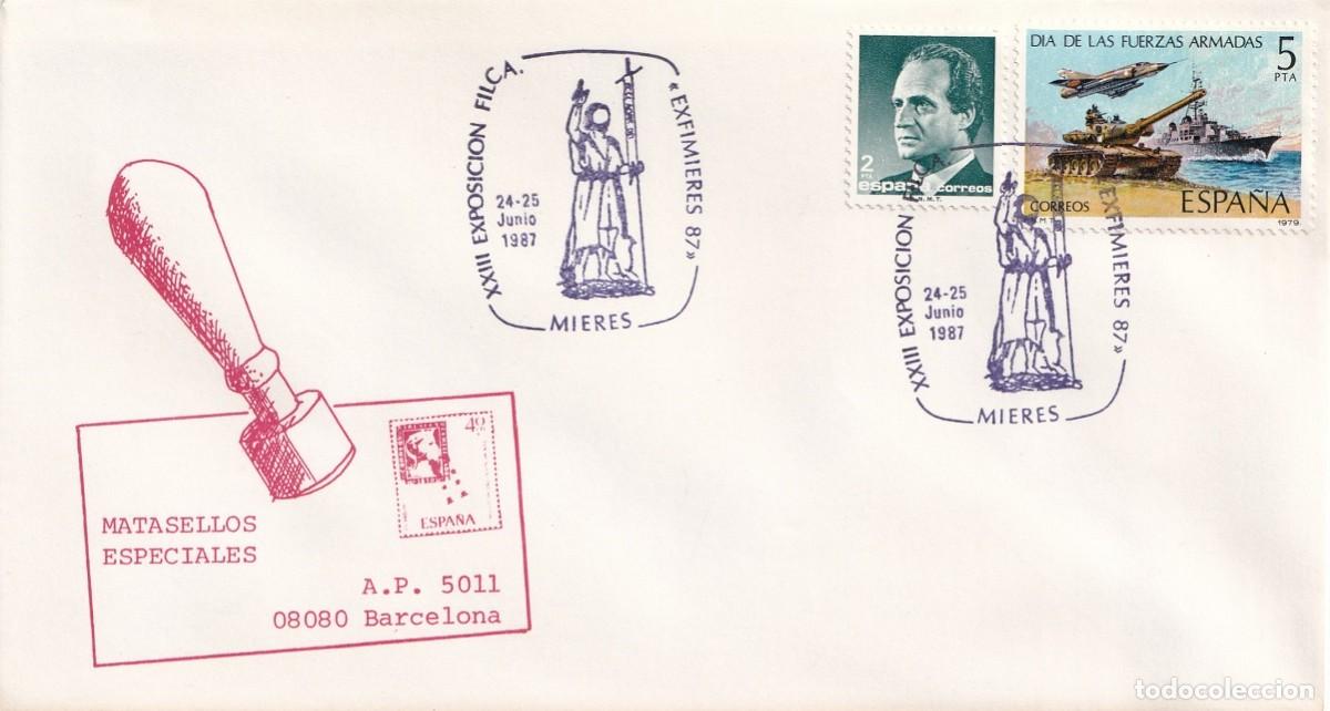 Sellos: Sobre Mieres 1987 - Exfimieres 87 - XXIII Exposici&oacute;n filat&eacute;lica - Matasellos especiales