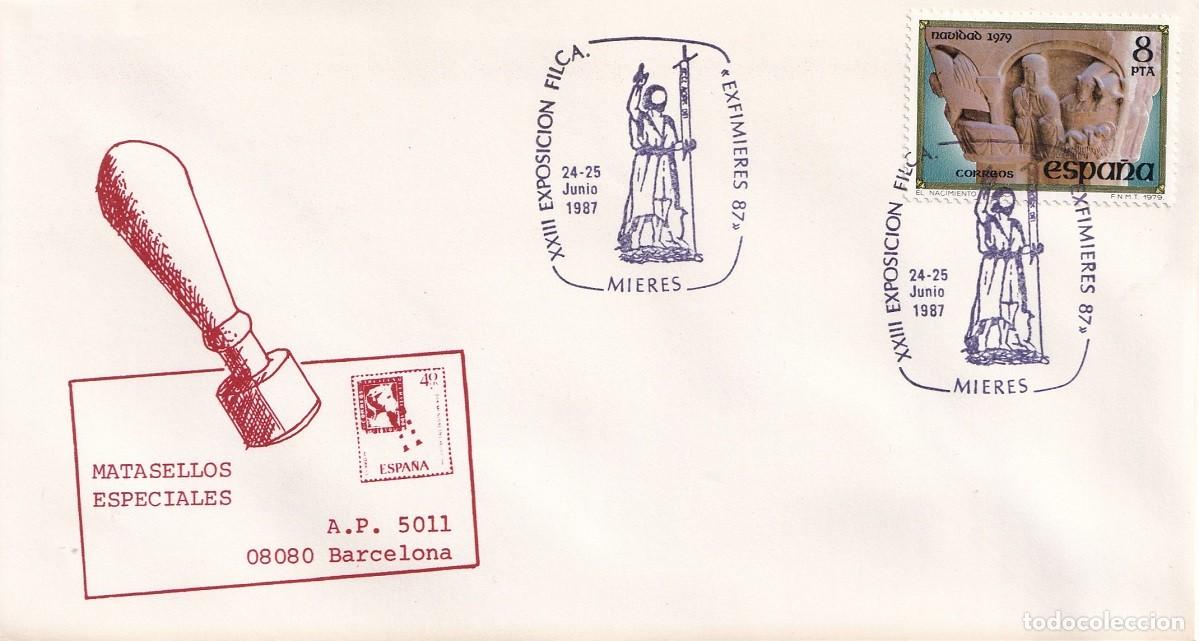 Sellos: Sobre Mieres 1987 - Exfimieres 87 - XXIII Exposici&oacute;n filat&eacute;lica - Matasellos especiales