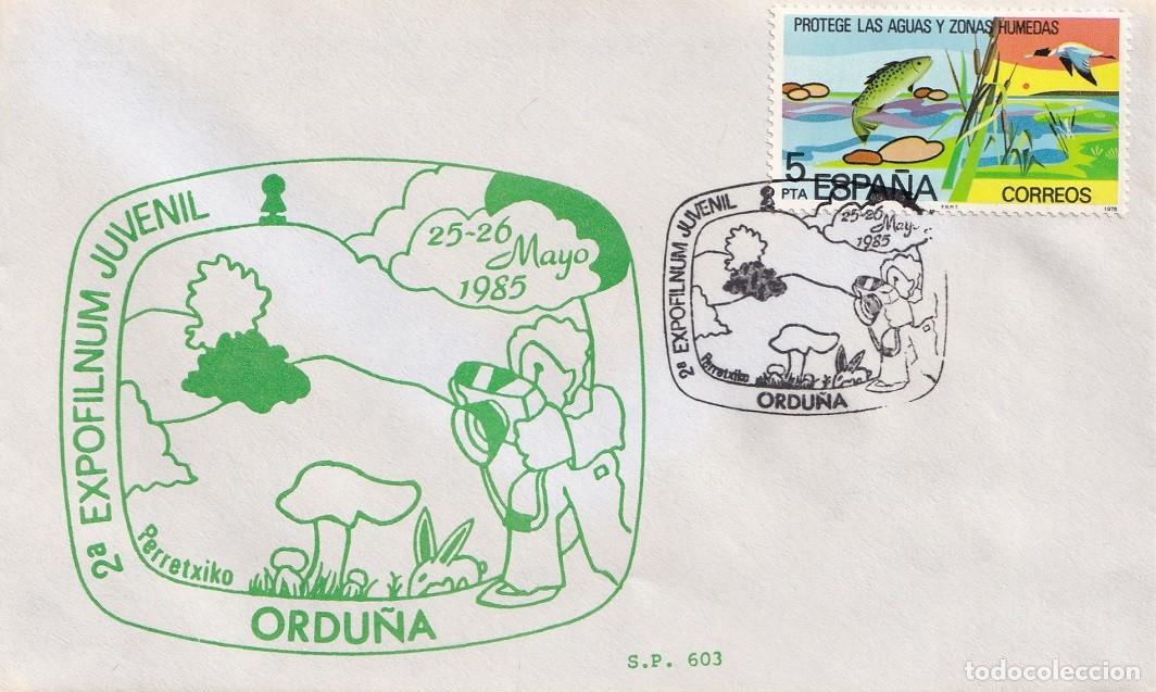 Sellos: Sobre Ordu&ntilde;a 1985 - 2&ordf; Expofilnum juvenil - Perretxiko - Matasellos especial