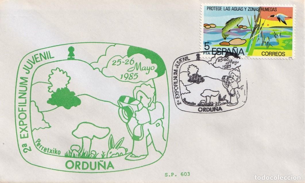 Sellos: Sobre Ordu&ntilde;a 1985 - 2&ordf; Expofilnum juvenil - Perretxiko - Matasellos especial