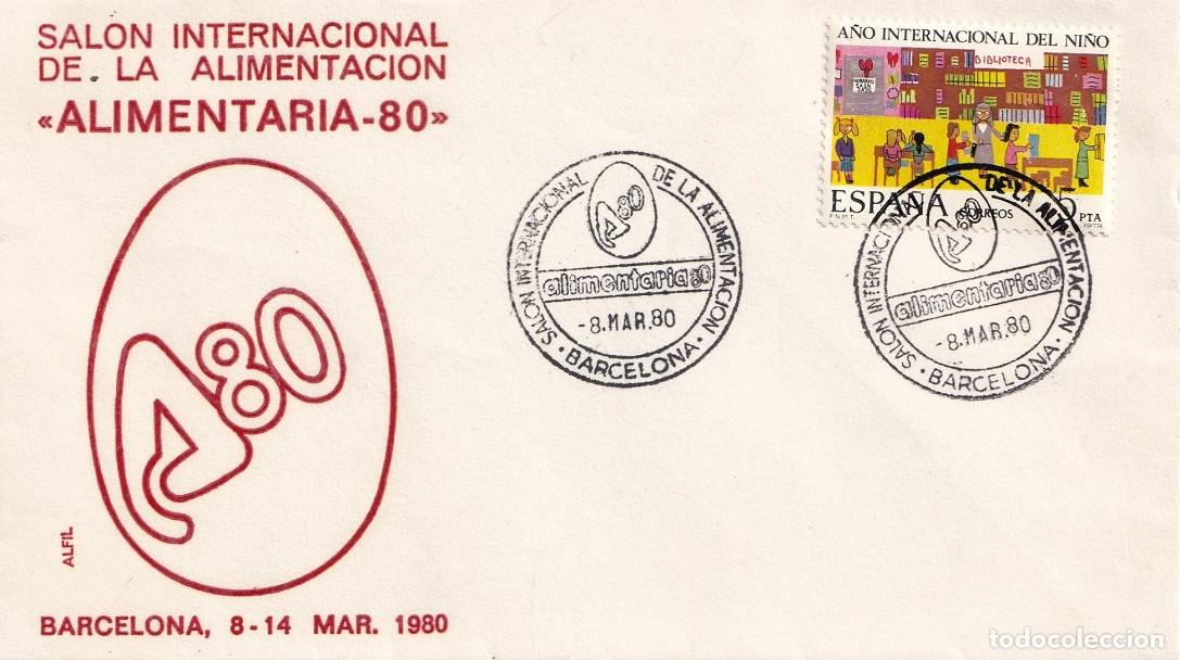 Sellos: Sobre en Alfil Barcelona 1980 - Sal&oacute;n Internacional de la Alimentaci&oacute;n Alimentaria 80 - Matasellos