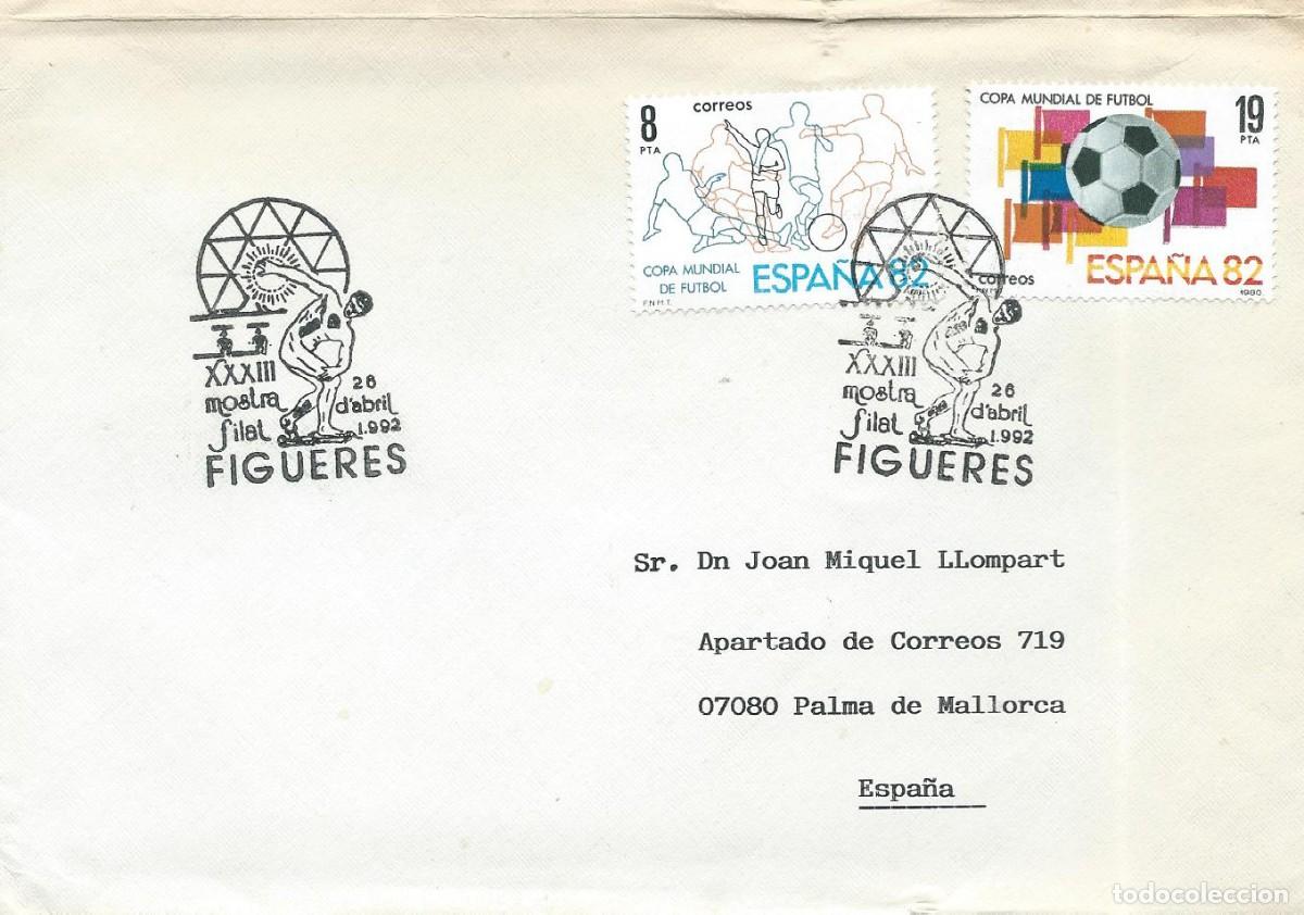 Sellos: 1992. FIGUERES. GIRONA. MATASELLOS. XXXIII MOSTRA FILAT&Eacute;LICA. DISC&Oacute;BOLO. JUEGOS OL&Iacute;MPICOS. DEPORTES.