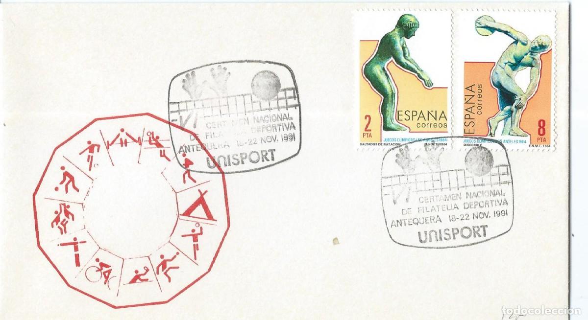 Sellos: 1991. ANTEQUERA. M&Aacute;LAGA. MATASELLOS. CERT. FILATELIA DEPORTIVA. UNISPORT. VOLEIBOL. DEPORTES/SPORTS.