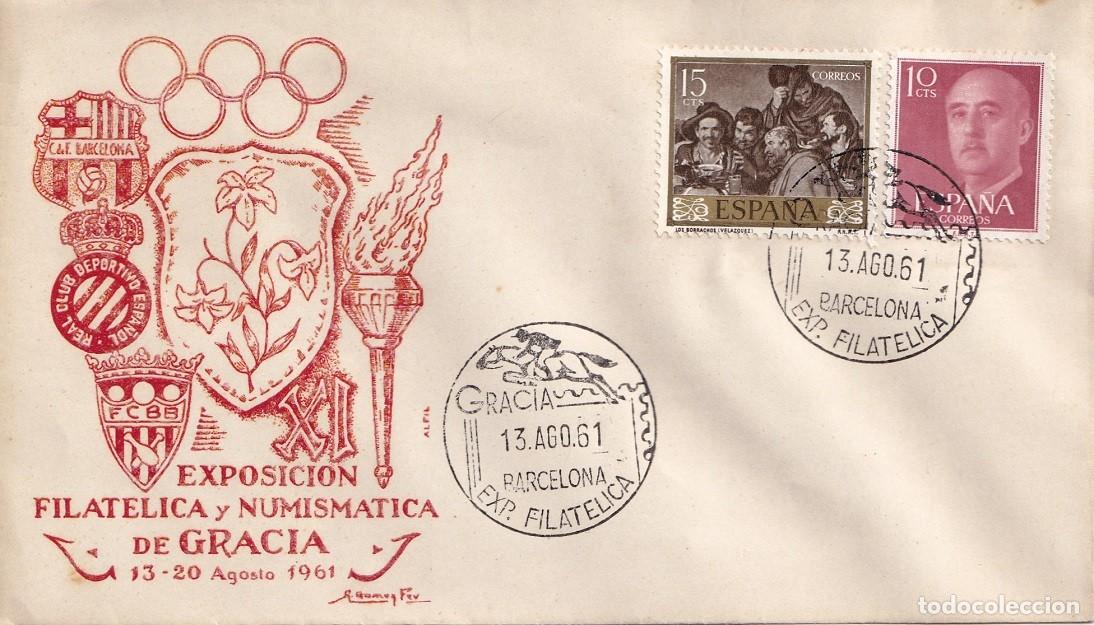 Sellos: Sobre Alfil Barcelona 1961 - Exposici&oacute;n Filat&eacute;lica y Numism&aacute;tica de Gracia - Deportes - Bar&ccedil;a H&iacute;pica