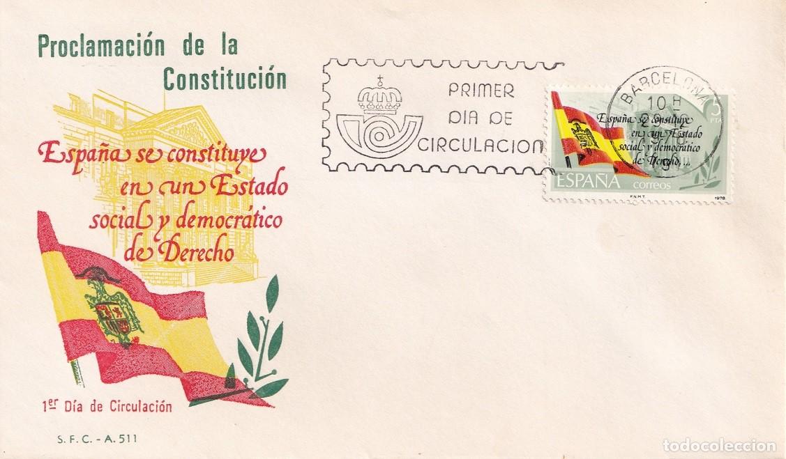 Sellos: SPD Barcelona 1978 - Proclamaci&oacute;n de la Constituci&oacute;n - Primer d&iacute;a de circulaci&oacute;n - FDC
