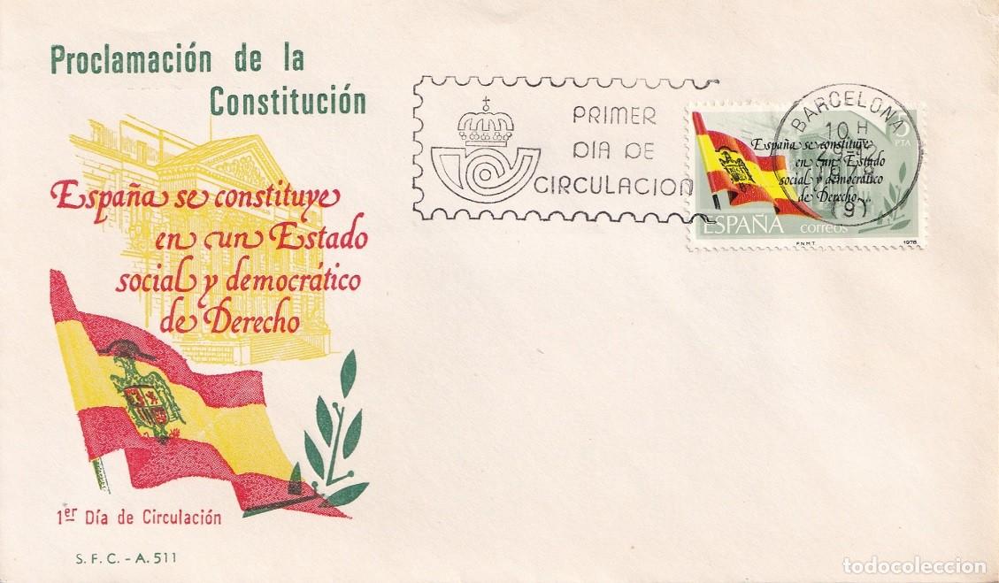 Sellos: SPD Barcelona 1978 - Proclamaci&oacute;n de la Constituci&oacute;n - Primer d&iacute;a de circulaci&oacute;n - FDC