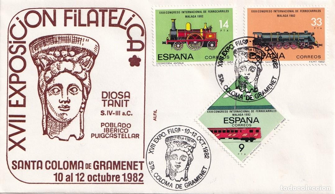 Sellos: Sobre en Alfil Santa Coloma de Gramenet 1982 - Diosa Tanit Poblado ib&eacute;rico Puigcastellar - XVII Exp.