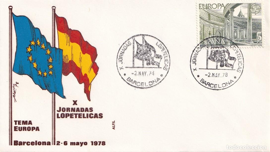 Sellos: Sobre en Alfil Barcelona 1978 - Tema Europa - X Jornadas Lopet&eacute;licas - Barcelona 2-6 Mayo 1978