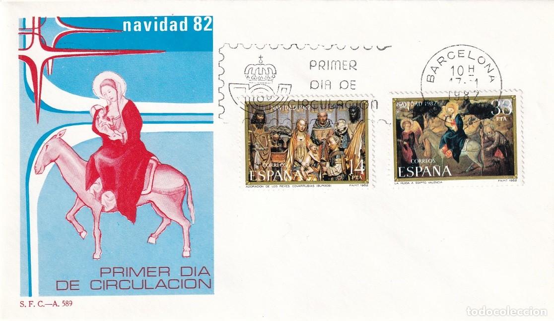 Sellos: SPD Barcelona 1982 - Navidad 82 - Adoraci&oacute;n - La huida a Egipto - Primer d&iacute;a de circulaci&oacute;n - FDC