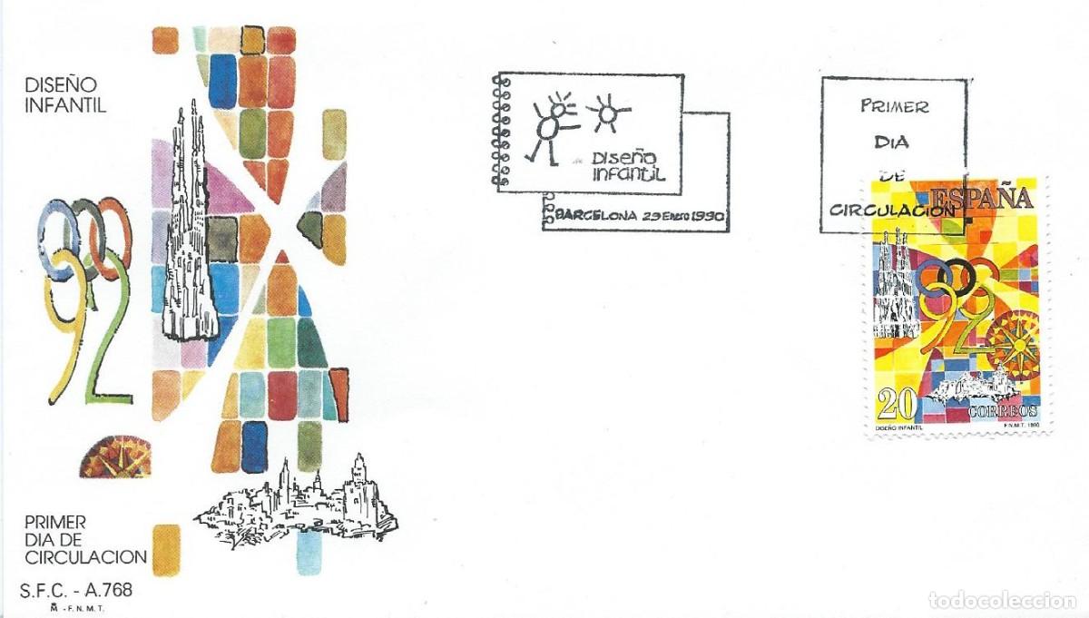Sellos: 1990. BARCELONA. SPD/FDC. DISE&Ntilde;O INFANTIL. EDIFIL 3047. BARCELONA'92 - EXPO-SEVILLA. DEPORTES/SPORTS