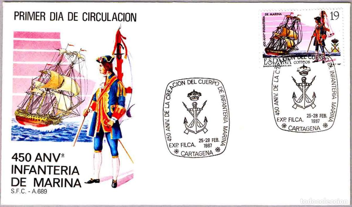 Sellos: Matasellos 450 ANIV. CREACION CUERPO DE INFANTERIA DE MARINA. Cartagena, Murcia, 1987
