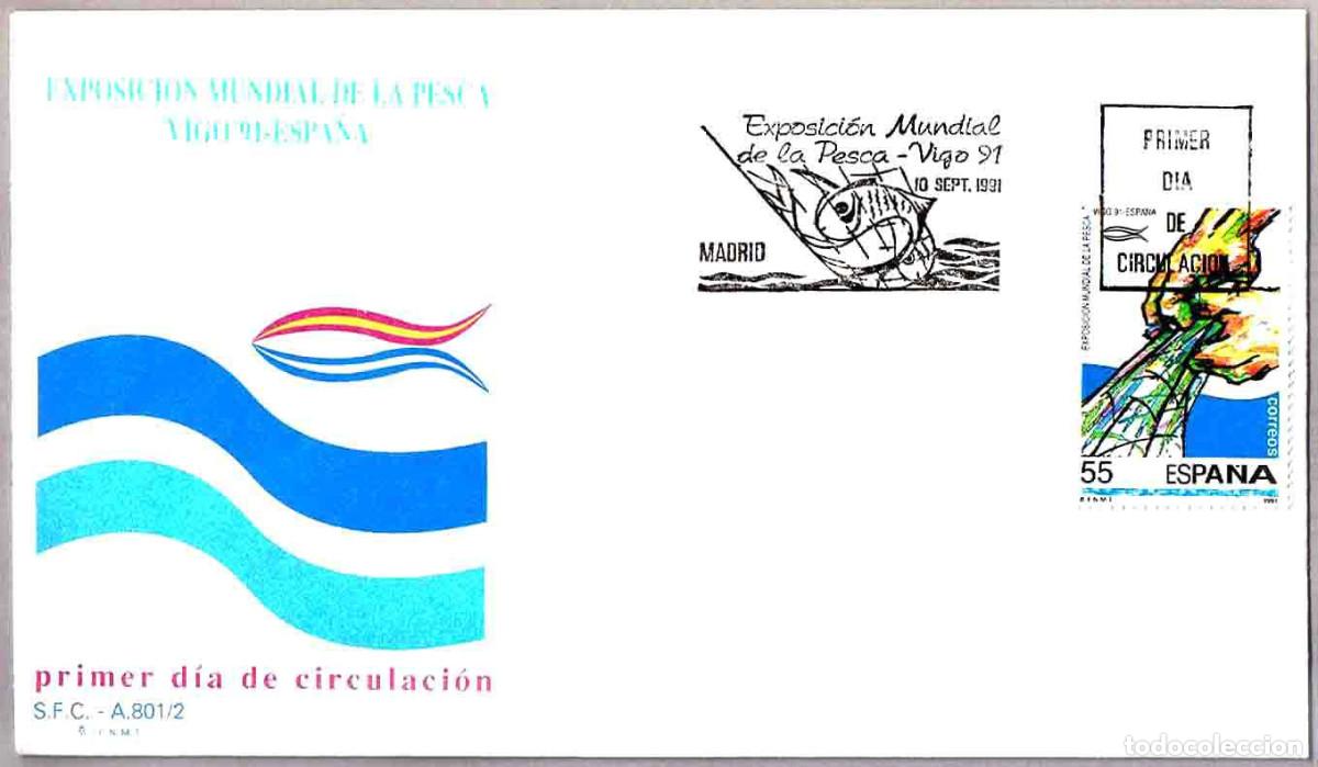 Sellos: Matasellos Primer Dia EXP. MUNDIAL DE LA PESCA VIGO 91. Madrid 1991