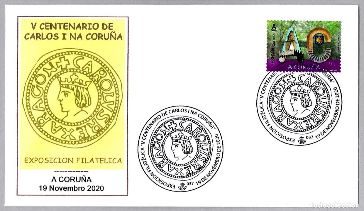 Sellos: Matasellos V CENTENARIO CARLOS I NA CORU&Ntilde;A. A Coru&ntilde;a, Galicia, 2020