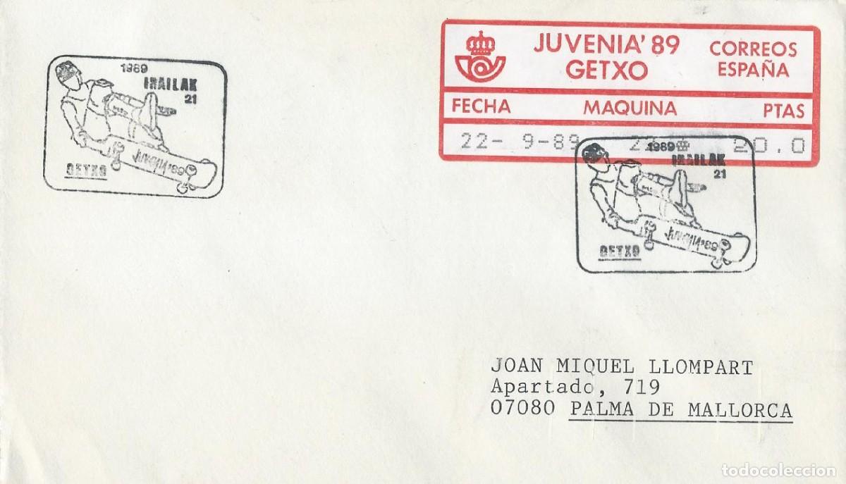 Sellos: 1989. GETXO. MATASELLOS/POSTMARK. JUVENIA'89. MONOPAT&Iacute;N. ETIQUETA FRANQUEO EPELSA. DEPORTES/SPORTS