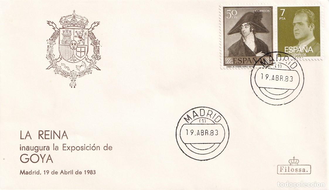 Sellos: Sobre Filossa Madrid 1983 - La Reina de Espa&ntilde;a Do&ntilde;a Sof&iacute;a inaugura la Exposici&oacute;n de Goya