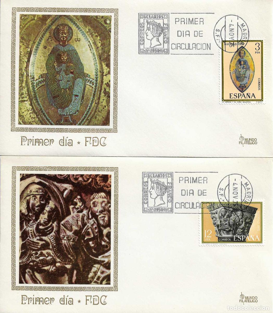 Sellos: NAVIDAD 1975 SAN MIGUEL ARALAR Y SANTA MARIA SANG&Uuml;ESA (EDIFIL 2300/01) EN DOS SPD DE MF MADRID RARO