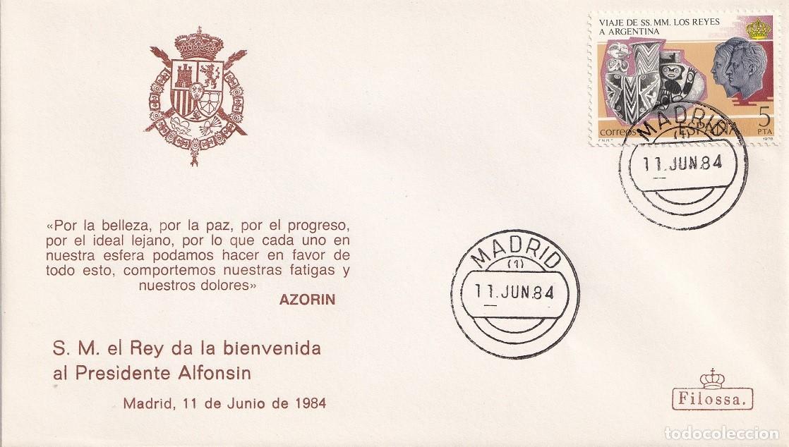 Sellos: Sobre Filossa Madrid 1984 - S. M. el Rey da la bienvenida al Presidente Alfonsin