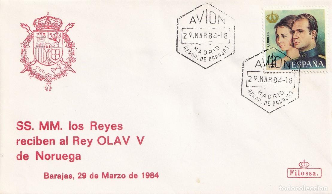 Sellos: Sobre Filossa Madrid 1984 Avi&oacute;n - SS. MM. los Reyes de Espa&ntilde;a reciben al Rey Olav V de Noruega