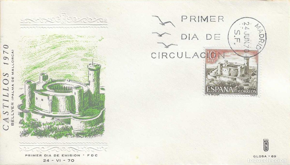 Sellos: CASTILLO DE BELLVER PALMA MALLORCA (BALEARES) CASTILLOS ESPA&Ntilde;A 1970 (EDIFIL 1981) SPD GLOSA RARO RWR