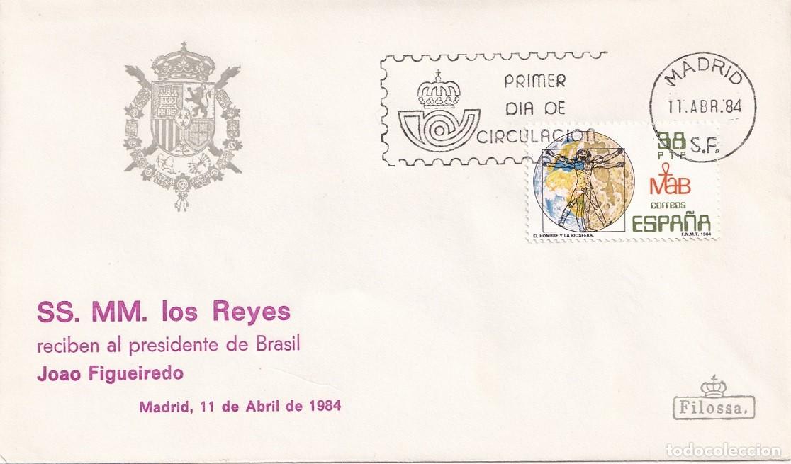 Sellos: SPD Madrid 1984 - SS.MM. los Reyes D. Juan Carlos y Do&ntilde;a Sof&iacute;a reciben a Joao Figueiredo (pte Brasil
