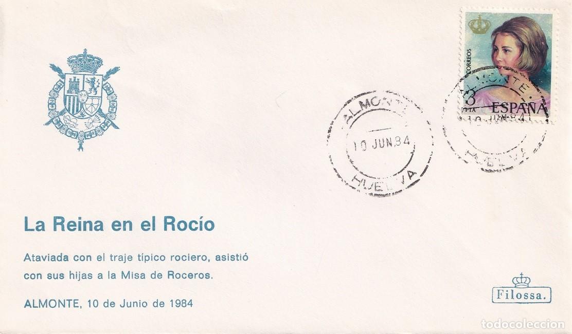 Sellos: Sobre Filossa Almonte 1984 - La Reina Do&ntilde;a Sof&iacute;a en el Roc&iacute;o con traje t&iacute;pico rociero - Misa