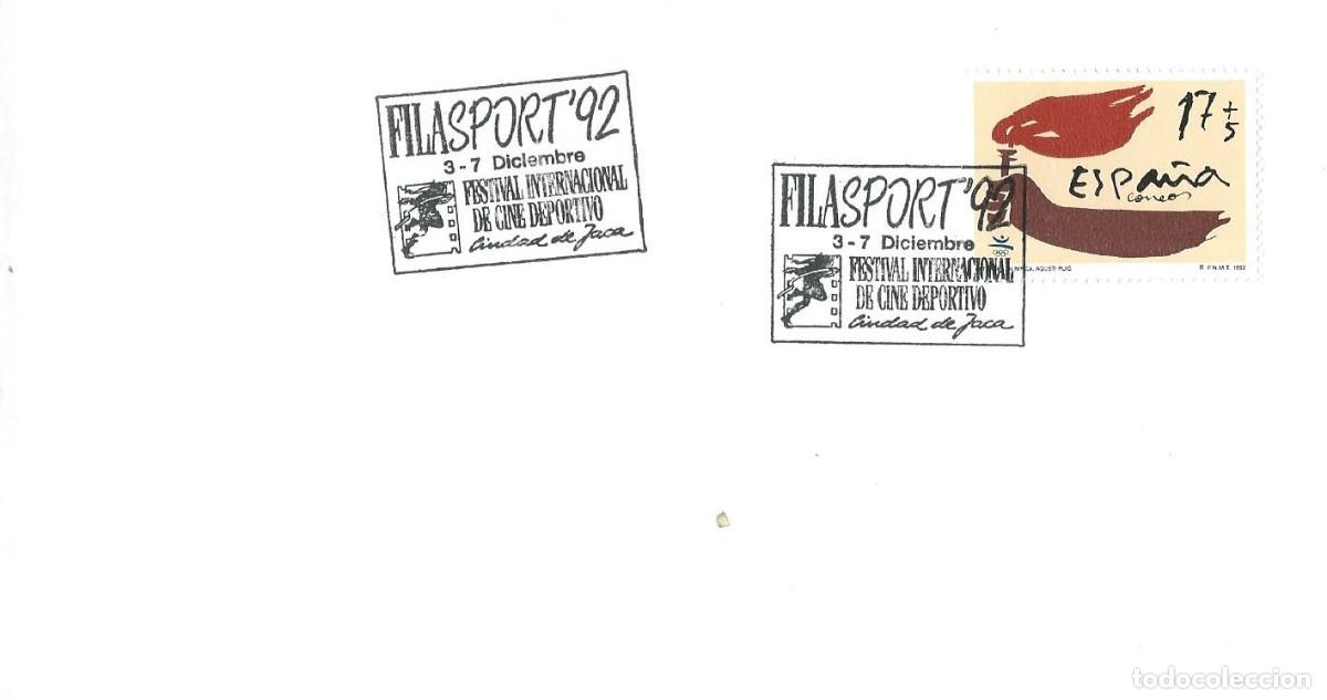 Sellos: 1992. JACA. MATASELLOS/POSTMARK. FILASPORT'92.FESTIVAL INT. CINE DEPORTIVO. DEPORTES/SPORTS. CINEMA