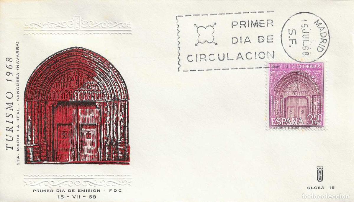 Timbres: IGLESIA DE SANTA MARIA SANG&Uuml;ESA NAVARRA SERIE TURISTICA 1968 (EDIFIL 1879) EN SPD DE GLOSA RARO XZX