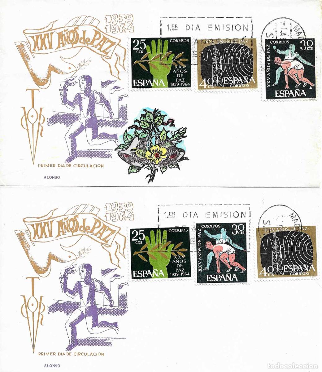 Sellos: RARA VARIEDAD XXV A&Ntilde;OS DE PAZ ESPA&Ntilde;OLA 1964 (EDIFIL 1576/78) EN RARO SOBRE PRIMER DIA DE ALONSO XZX