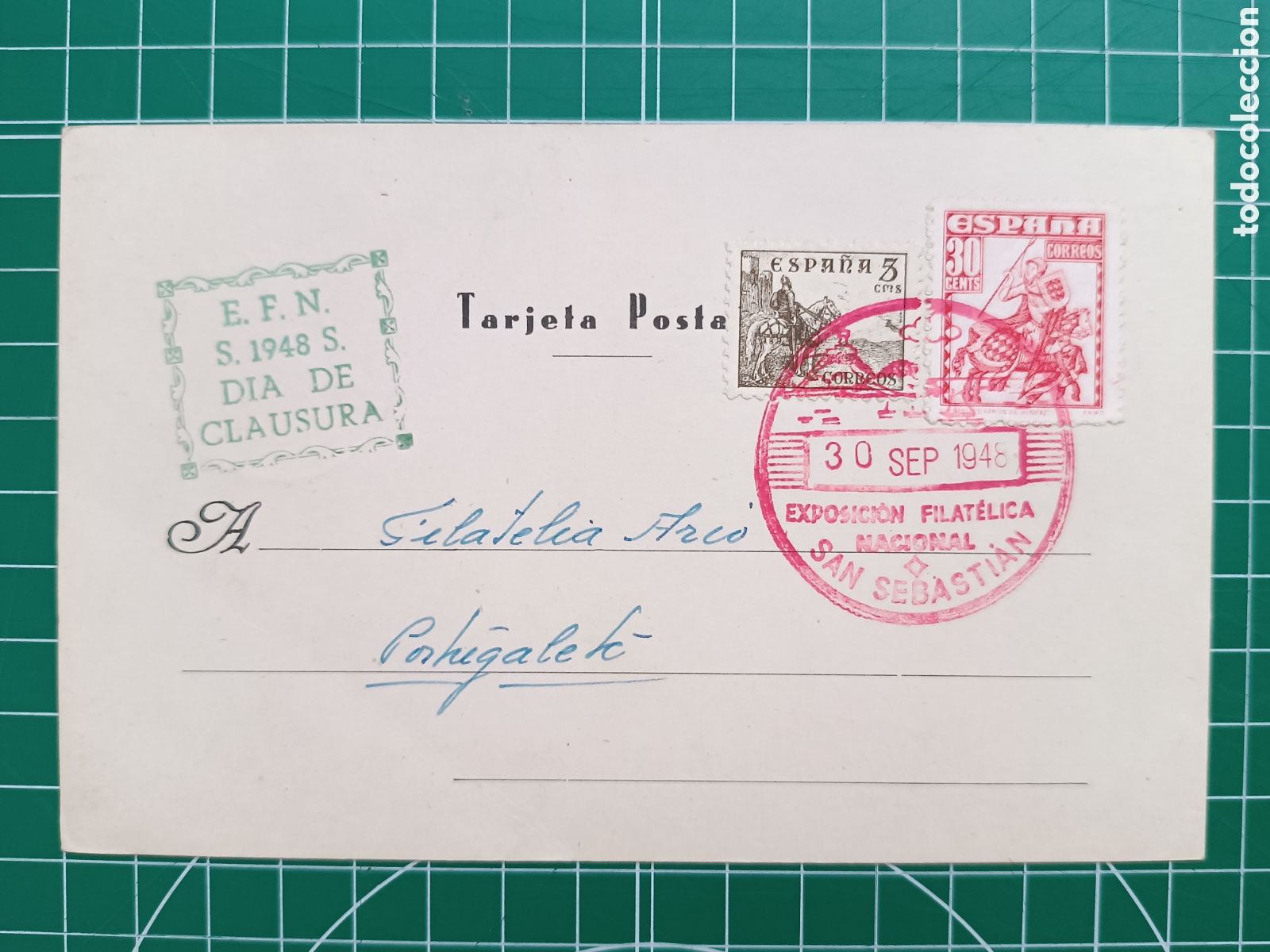 Sellos: (1948) Exposicion Filat&eacute;lica Internacional. San Sebasti&aacute;n, 30-Sept-1948 - Edifil 1034, 1044