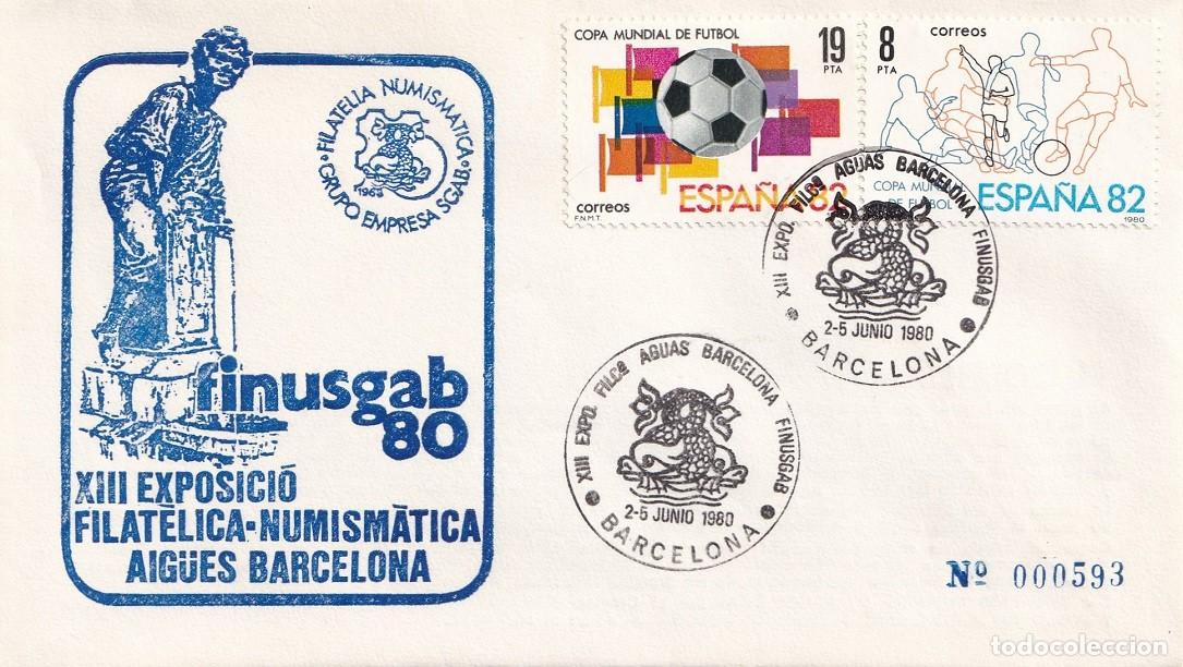 Sellos: Sobre Finusgab 80 Barcelona 1980 - XIII Exposici&oacute; Filat&egrave;lica-Numism&agrave;tica - El golfillo - Aig&uuml;es Barc