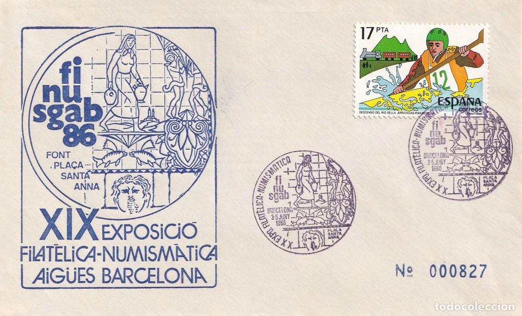 Sellos: Sobre Barcelona 1986 Finusgab 86 - Font Pla&ccedil;a Santa Anna - Aig&uuml;es de Barcelona - XIX Exp Filca Num.