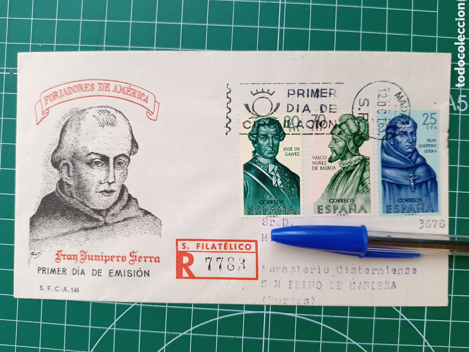 Sellos: (Circulado) 1963 Forjadores de Am&eacute;rica (12-Oct-63) SPD - Primer d&iacute;a - Edifil 1526 1527 1528