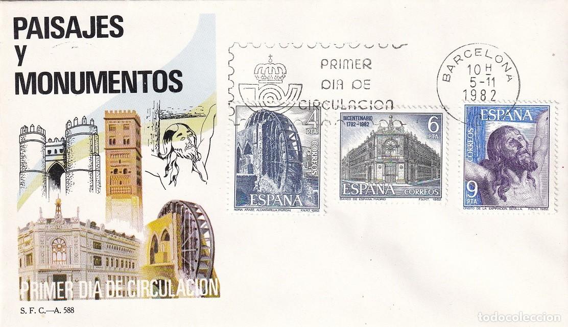 Sellos: SPD Barcelona 1982 - Paisajes y monumentos - Noria &aacute;rabe de Alcantarilla - Banco de Espa&ntilde;a - Cristo