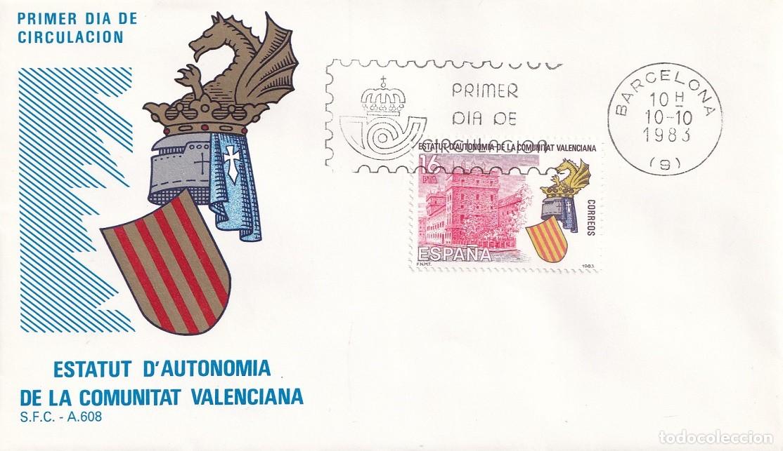 Sellos: SPD Barcelona 1983 - Estatut d'Autonomia de la Comunitat Valenciana - Primer d&iacute;a de circulaci&oacute;n FDC