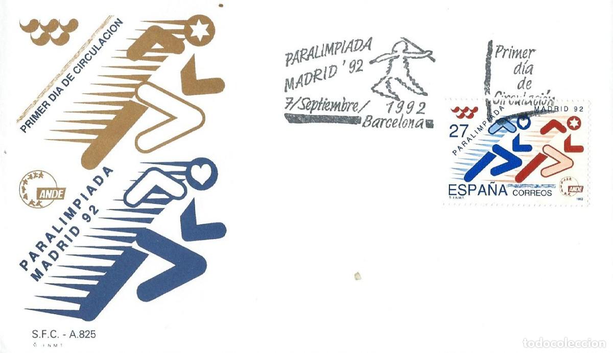 Sellos: 1992. BARCELONA. SPD/FDC PARALIMPIADA MADRID'92. EDIFIL 3220. DEPORTES/SPORTS. DISCAPACITADOS.