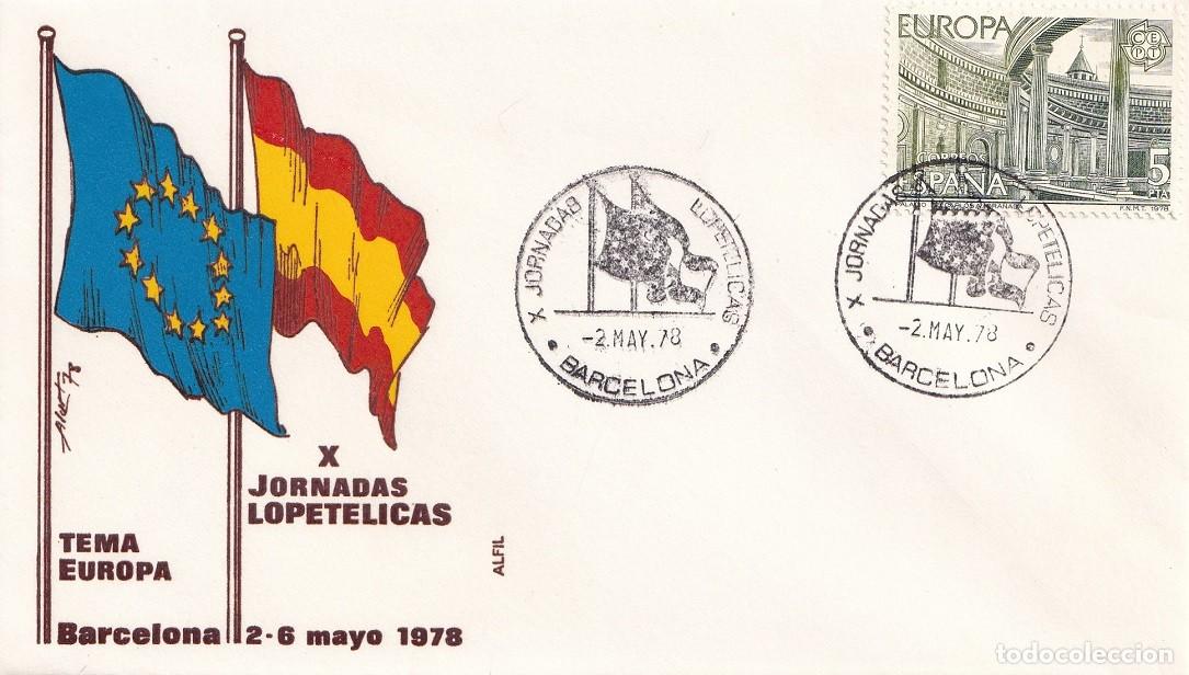 Sellos: Sobre en Alfil Barcelona 1978 - Tema Europa - X Jornadas Lopet&eacute;licas - Barcelona 2-6 Mayo 1978