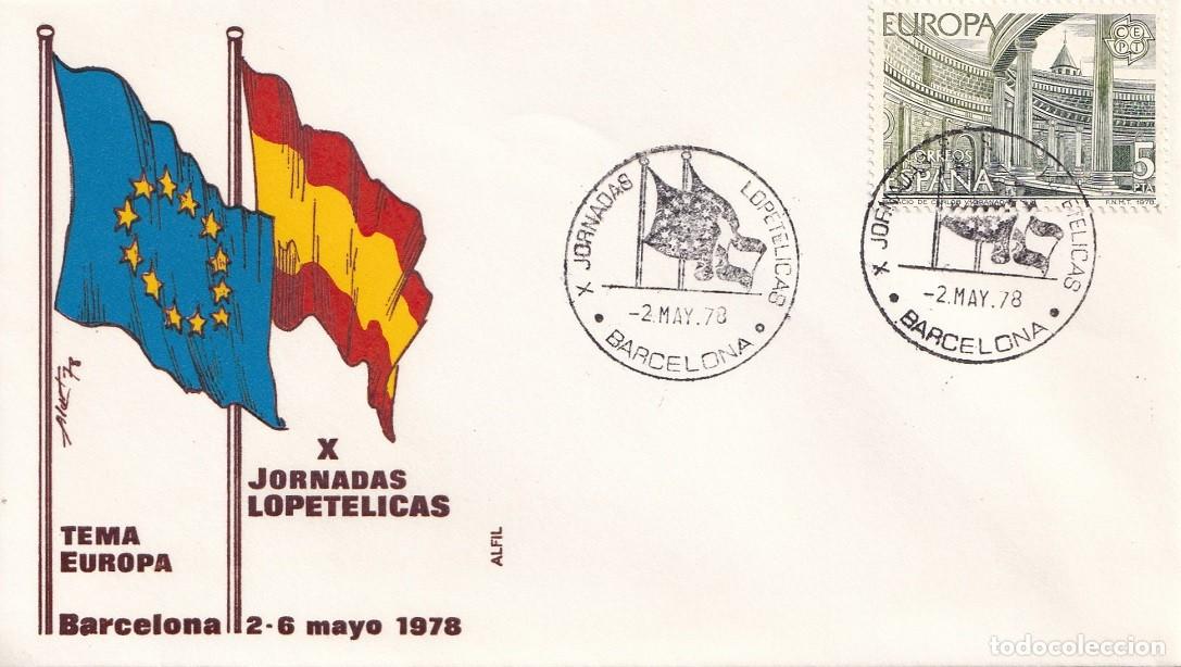 Sellos: Sobre en Alfil Barcelona 1978 - Tema Europa - X Jornadas Lopet&eacute;licas - Barcelona 2-6 Mayo 1978