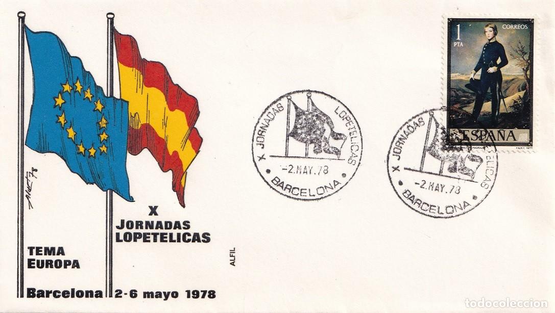 Sellos: Sobre en Alfil Barcelona 1978 - Tema Europa - X Jornadas Lopet&eacute;licas - Barcelona 2-6 Mayo 1978