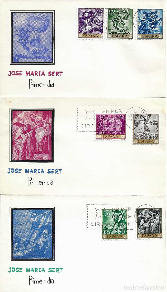 Sellos: PINTURA JOSE MARIA SERT BADIA 1966 (EDIFIL 1710/19) EN CUATRO RAROS SOBRES PRIMER DIA ARRONIZ XZX