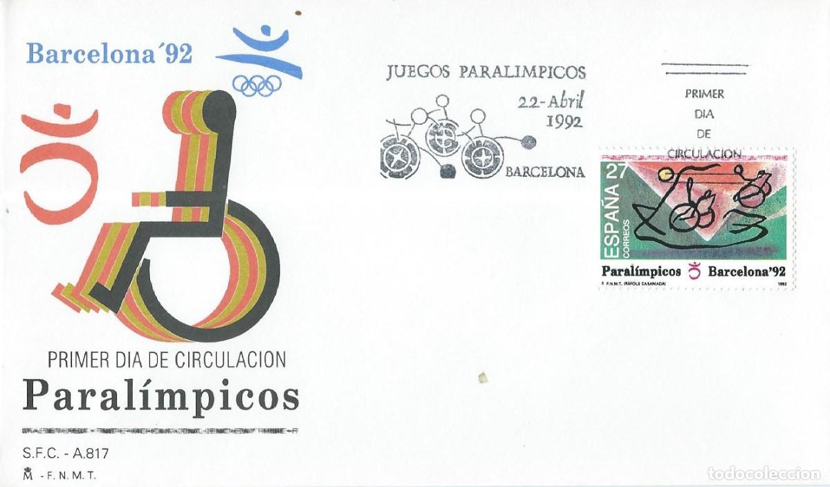 Sellos: 1992. BARCELONA. SPD/FDC JUEGOS PARAL&Iacute;MPICOS. EDIFIL 3192. DEPORTES/SPORTS. DISCAPACITADOS.