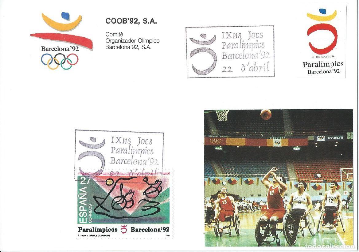 Sellos: 1992. BARCELONA. SPD/FDC JUEGOS PARAL&Iacute;MPICOS. EDIFIL 3192. DEPORTES/SPORTS. DISCAPACITADOS.