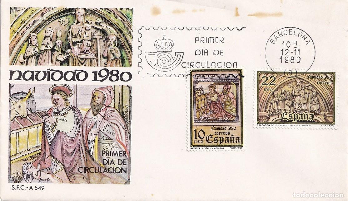 Sellos: SPD Barcelona 1980 - Navidad - Mural g&oacute;tico e Iglesia de Cinis en Oza de los R&iacute;os (La Coru&ntilde;a) - FDC