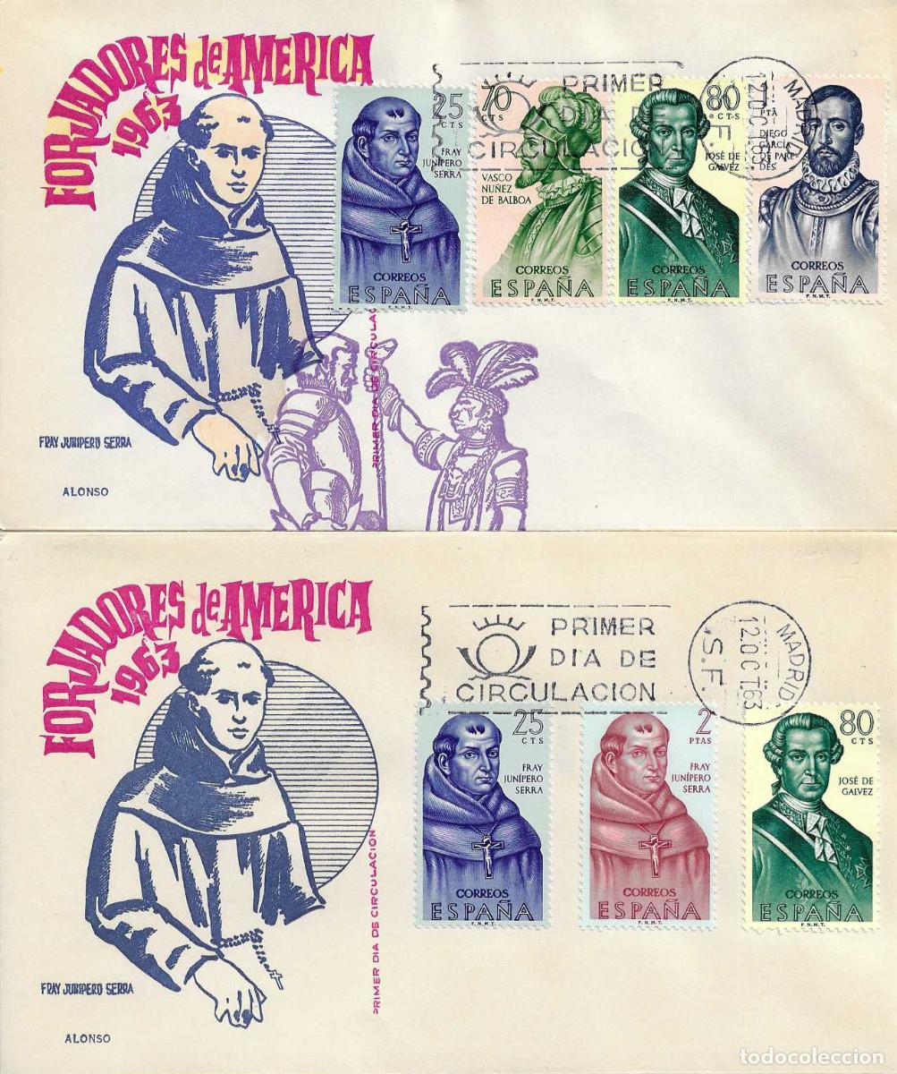 Sellos: RARA VARIEDAD FORJADORES DE AMERICA 1963 (EDIFIL 1526/29) EN RARO SOBRE PRIMER DIA DE ALONSO XZX