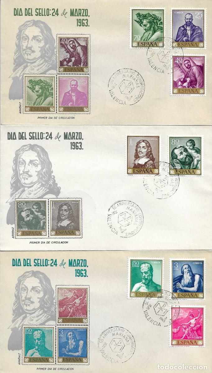 Sellos: JOSE DE RIBERA EL ESPA&Ntilde;OLETO 1963 (EDIFIL 1498/1507) CUATRO SPD DIFERENTES ARRONIZ 50 VALENCIA XZX